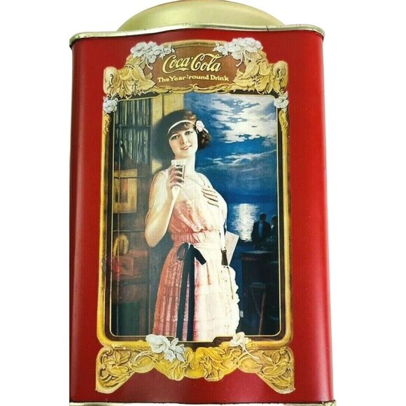 Coke Coca-Cola Tin Container with Lid Vintage1920's Theme Old Fashioned Ladies - Picture 2 of 7